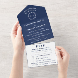 Navy Blue Modern Elegant Simple Wedding All In One Einladung