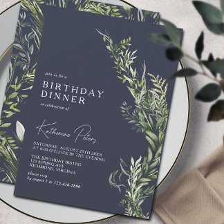 Navy Blue Modern Elegante Botanische Abendessen am Einladung