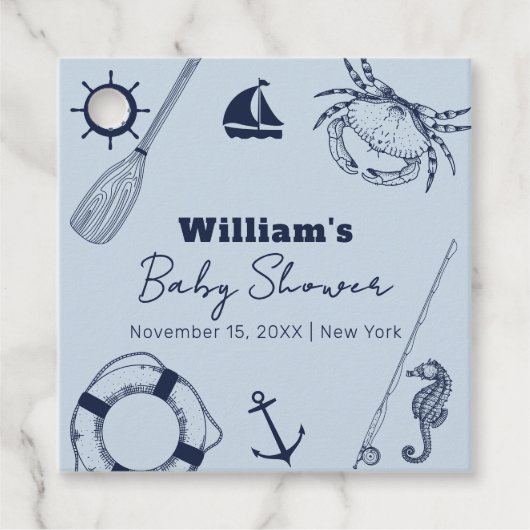 Navy Blue Modern Elegante Fishing Boy Baby Shower Geschenkanhänger (Vorderseite)