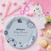 Navy Blue Modern Elegante Fishing Boy Baby Shower Pappteller (Party)