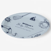 Navy Blue Modern Elegante Fishing Boy Baby Shower Pappteller (Schrägansicht)