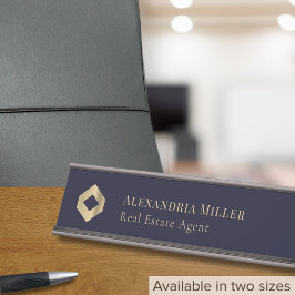 Navy Blue Modern Elegante Logo Schreibtischnamensplakette