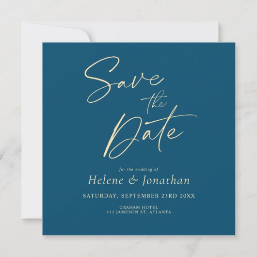 Navy Blue Modern Elegante Minimalistische Hochzeit Save The Date (Vorderseite)
