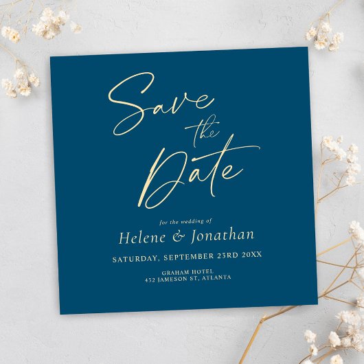 Navy Blue Modern Elegante Minimalistische Hochzeit Save The Date