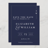 Navy Blue Modern Elegante Monogram Wedding Save The Date (Vorne/Hinten)