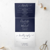 Navy Blue Modern elegante Script Monogram Wedding Dreifach Gefaltete Einladung (Innenseite)