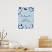 Navy Blue Modern Fishing Boy Baby Dusche Willkomme Poster (Küche)