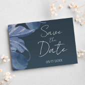 Navy Blue Modern Floral elegant Save the Date Postkarte