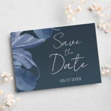 Navy Blue Modern Floral elegant Save the Date