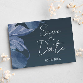Navy Blue Modern Floral elegant Save the Date Postkarte
