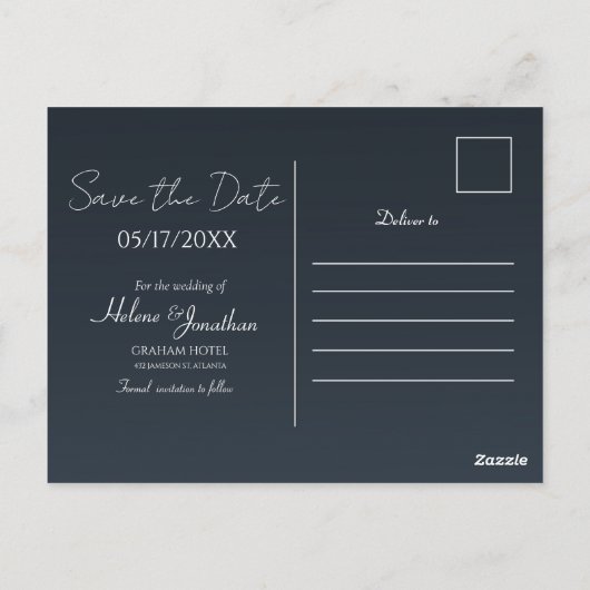 Navy Blue Modern Floral elegant Save the Date Postkarte (Rückseite)