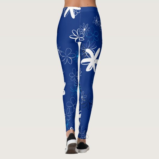 Navy Blue Modern Floral Pattern Leggings (Rückseite)