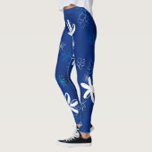 Navy Blue Modern Floral Pattern Leggings (Links)