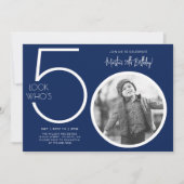 Navy Blue Modern Foto 50. Geburtstag Einladung (Vorderseite)