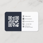 Navy Blue Modern Foto mit QR Code Social Media Visitenkarte (Rückseite)