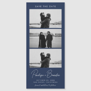 Navy Blue Modern Foto Strip Magnetic Wedding Magnetkarte