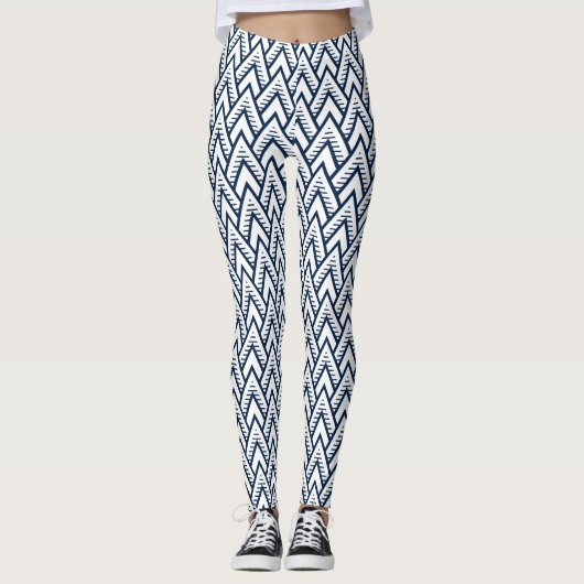 Navy Blue Modern Geometric Pattern Leggings (Vorderseite)