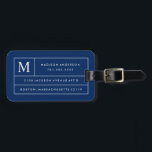Navy Blue Modern Line | Gepäckanhänger<br><div class="desc">Reisen Sie stilvoll mit einem individuellen Design Gepäckanhänger! Moderne und stilvolle Tags tragen Ihr Gepäck auf und machen es einfach, Ihr Gepäck schnell in der Gepäckausgabe zu identifizieren. Personalisieren Sie dieses Element, indem Sie Ihre Monogramm Initial- und Kontaktinformationen hinzufügen. Anpassen Sie die Hintergrundfarbe einfach an einen Schatten Ihrer Wahl! Die...</div>