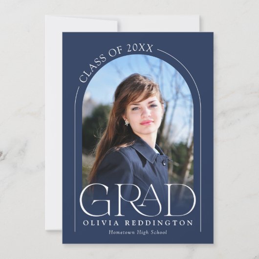 Navy Blue Modern Minimal Arch Foto Grad Party Einladung (Vorderseite)