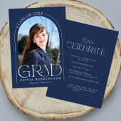 Navy Blue Modern Minimal Arch Foto Grad Party Einladung