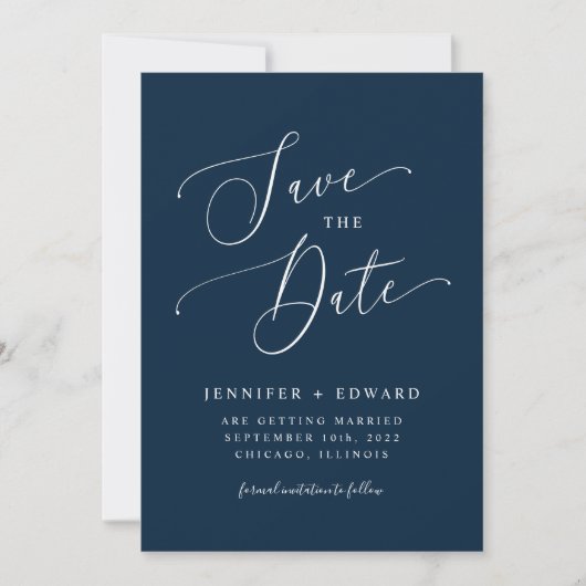Navy Blue Modern Minimal Save The Date (Vorderseite)