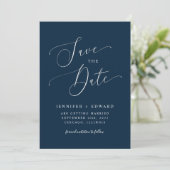 Navy Blue Modern Minimal Save The Date (Stehend Vorderseite)