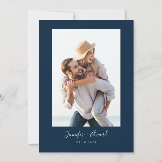 Navy Blue Modern Minimal Save The Date (Rückseite)