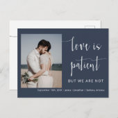 Navy Blue Modern Minimal Script Foto Elopement Postkarte (Vorne/Hinten)