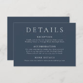 Navy Blue Modern Minimal Wedding Details Begleitkarte (Vorne/Hinten)