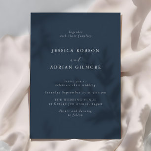 Navy Blue Modern Minimal Wedding Einladung