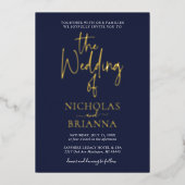 Navy Blue Modern Minimalistisch Classic Wedding Folieneinladung (Vorderseite)