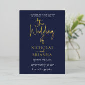 Navy Blue Modern Minimalistisch Classic Wedding Folieneinladung (Stehend vorne)