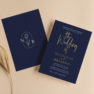 Navy Blue Modern Minimalistisch Classic Wedding Folieneinladung