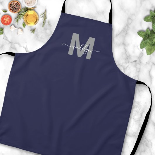 Navy Blue Modern Minimalistisch Elegante Monogram Schürze