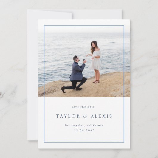 Navy Blue Modern Minimalistisch Frame Foto Save The Date (Vorderseite)