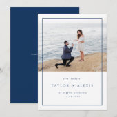 Navy Blue Modern Minimalistisch Frame Foto Save The Date (Vorne/Hinten)