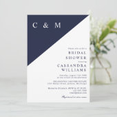 Navy Blue Modern Minimalistisch Monogram Brautpart Einladung (Stehend Vorderseite)