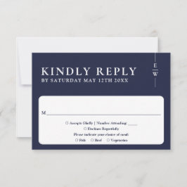 Navy Blue Modern Minimalistisch Monogram Wedding RSVP Karte