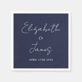 Navy Blue Modern Minimalistisch Script Wedding Serviette