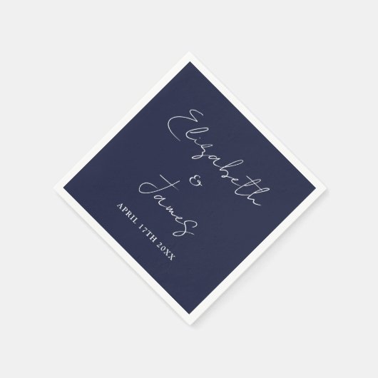 Navy Blue Modern Minimalistisch Script Wedding Serviette (Ecke)