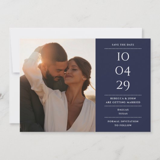 Navy Blue Modern Minimalistisch Wedding Foto Save The Date (Vorderseite)