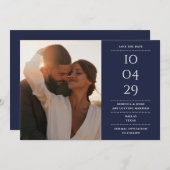 Navy Blue Modern Minimalistisch Wedding Foto Save The Date (Vorne/Hinten)