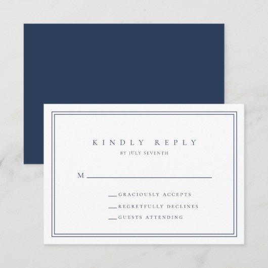 Navy Blue Modern Minimalistisch Wedding RSVP Card Karte (Vorne/Hinten)
