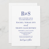 Navy Blue Modern Monogram Backyard Wedding Einladung (Vorne/Hinten)