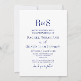 Navy Blue Modern Monogram Backyard Wedding Einladung
