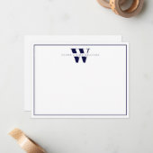 Navy Blue Modern Monogram Couple Stationery Mitteilungskarte (Vorderseite/Rückseite Beispiel)