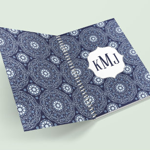 Navy Blue Modern Monogram Custom Notizblock