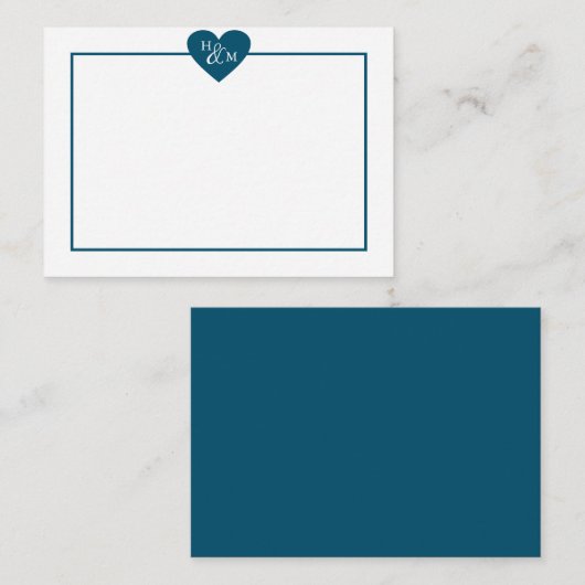 Navy Blue Modern Monogram Heart Mitteilungskarte (Vorne/Hinten)