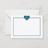 Navy Blue Modern Monogram Heart Mitteilungskarte (Vorderseite)