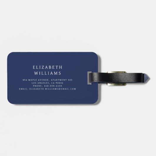 Navy Blue Modern Monogram Minimalistisch Gepäckanhänger (Rückseite horizontal)